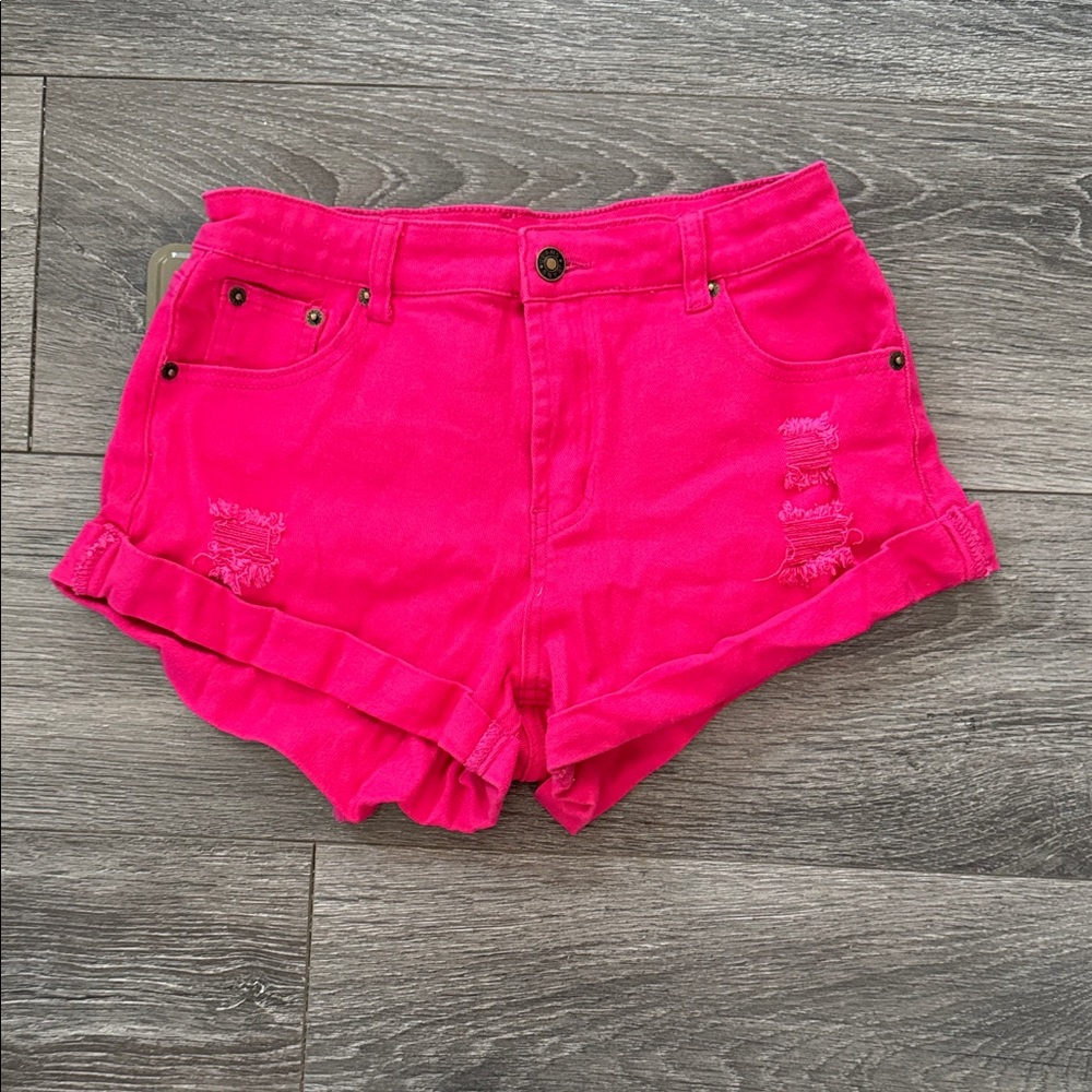 Women's Pink Distressed Denim Shorts